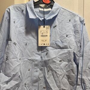 Zara Men's Light Blue Embellished Shirt Jacket